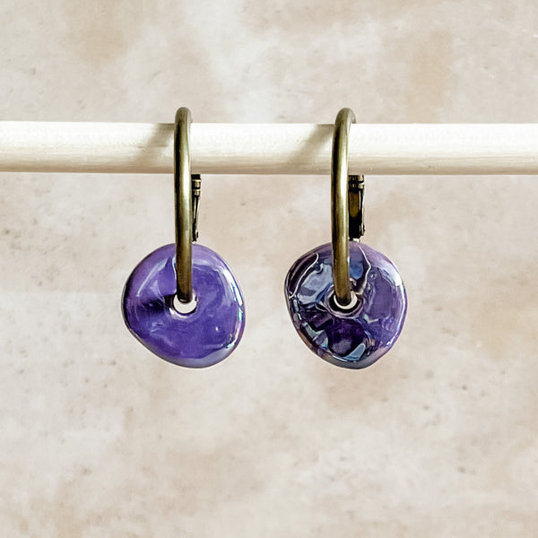Grape Ceramic Wafer Hoop Earrings