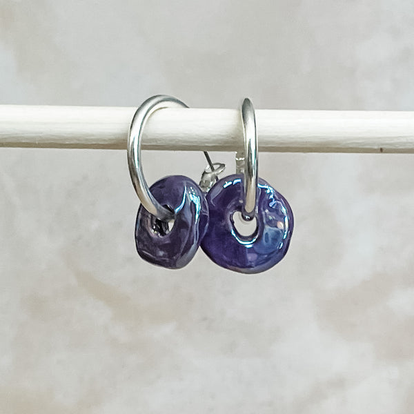 Grape Ceramic Wafer Hoop Earring