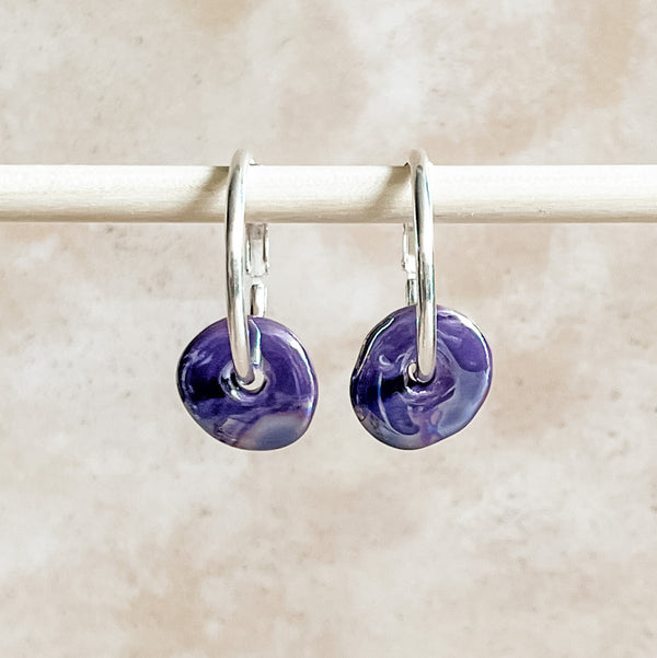 Grape Ceramic Wafer Hoop Earrings
