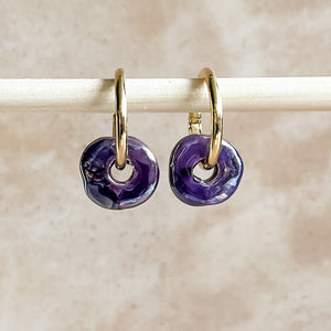 Grape Ceramic Wafer Hoop Earrings