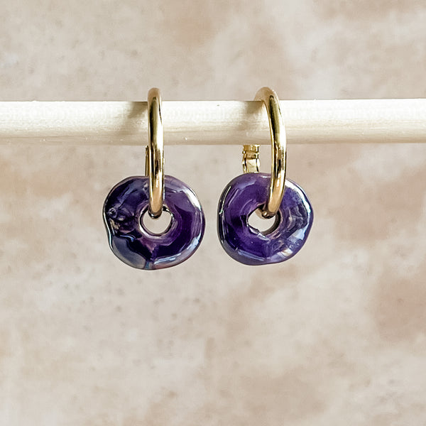 Grape Ceramic Wafer Hoop Earring