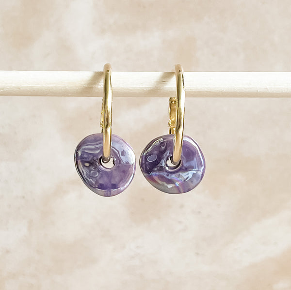 Grape Ceramic Wafer Hoop Earrings