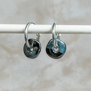 Gunmetal Ceramic Wafer Hoop Earrings
