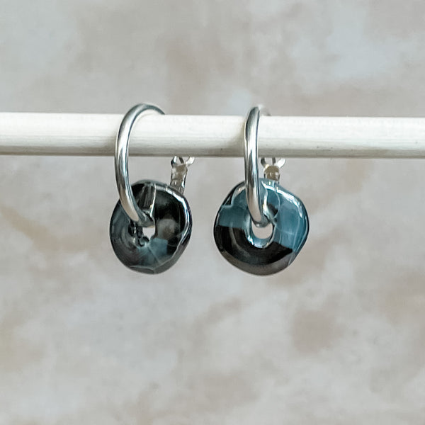 Gunmetal Ceramic Wafer Hoop Earrings