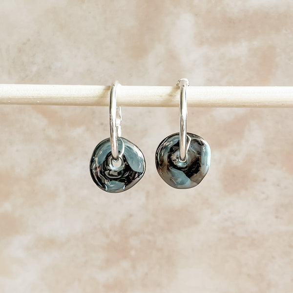 Gunmetal Ceramic Wafer Hoop Earrings