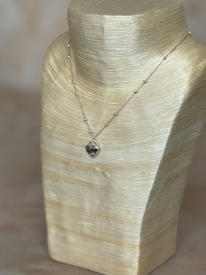 Agate + MOP Heart Neecklace with Rainbow Bail Cabochon No.3