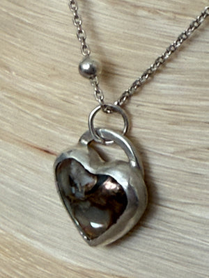 Agate + MOP Heart Neecklace with Rainbow Bail Cabochon No.3