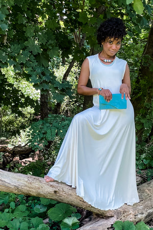 Legend Leather Foldover Clutch- Aqua w/Multi Stitch