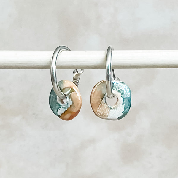 Ocean Sunrise Ceramic Wafer Hoop Earrings