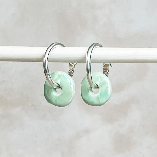 Mint Ceramic Wafer Hoop Earrings
