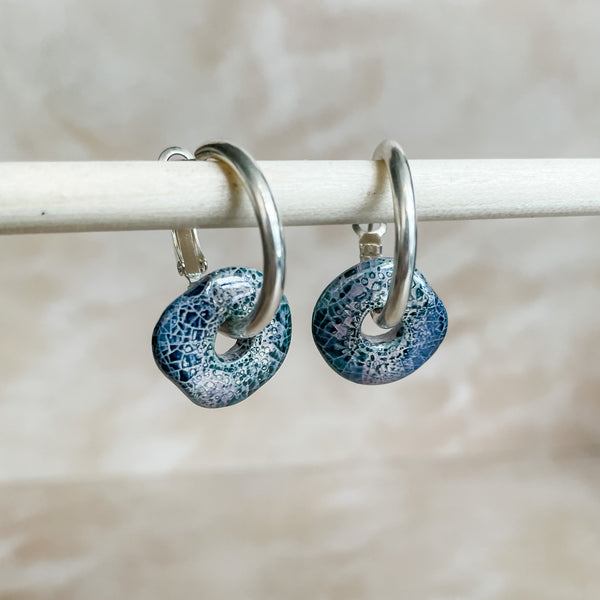 Mosaic Ceramic Wafer Hoop Earrings