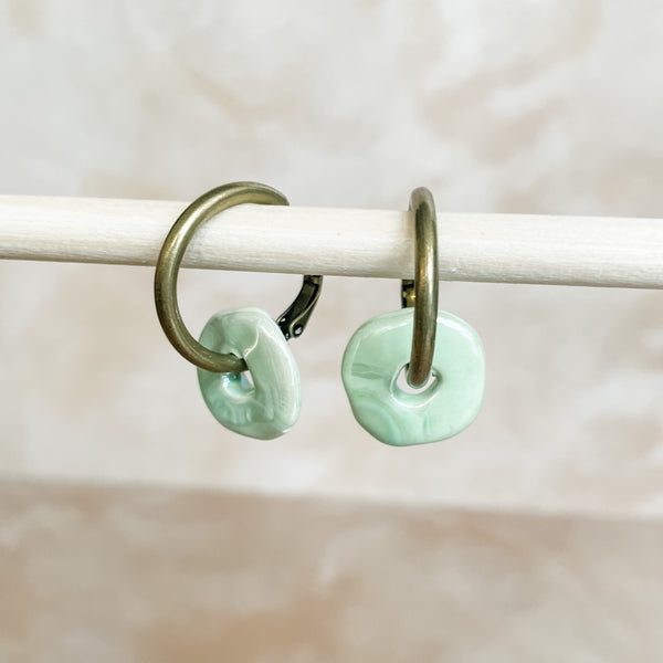 Mint Ceramic Wafer Hoop Earrings