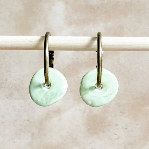 Mint Ceramic Wafer Hoop Earrings