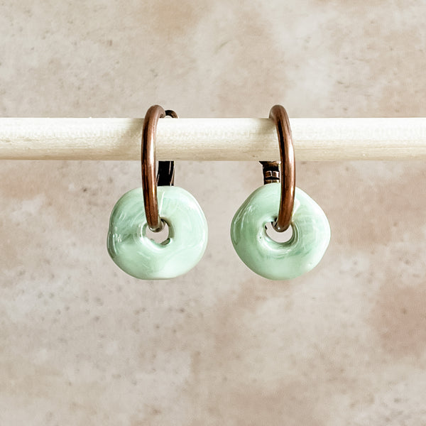 Mint Ceramic Wafer Hoop Earrings