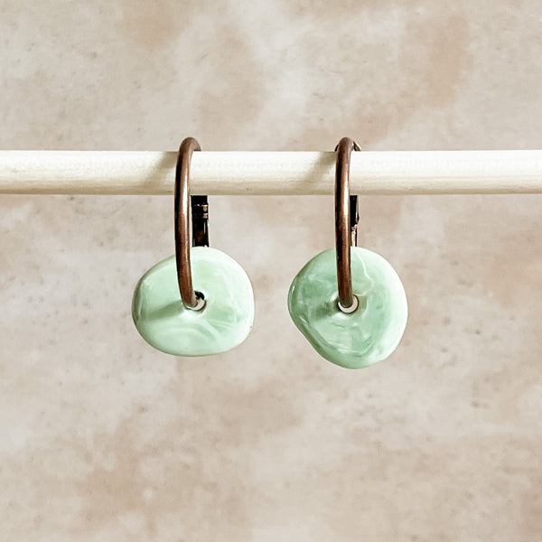 Mint Ceramic Wafer Hoop Earrings