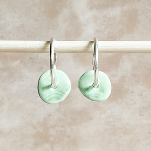 Mint Ceramic Wafer Hoop Earrings