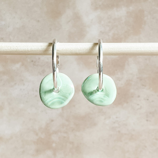 Mint Ceramic Wafer Hoop Earrings