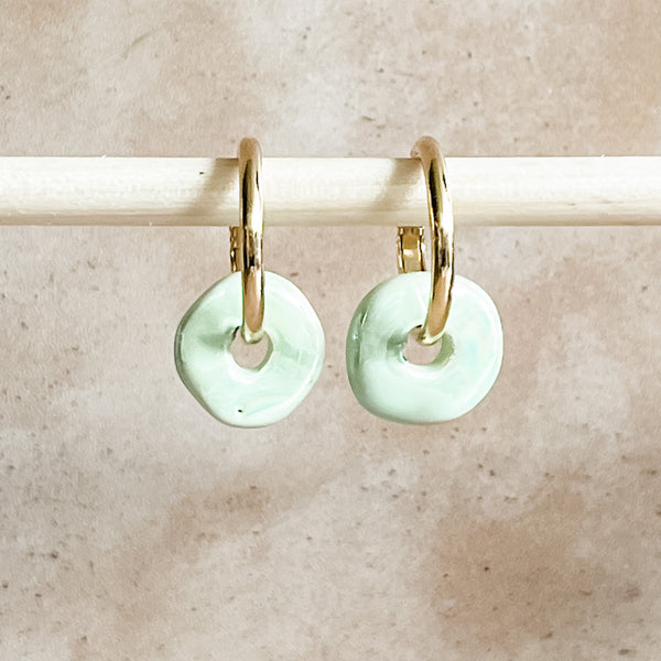 Mint Ceramic Wafer Hoop Earrings