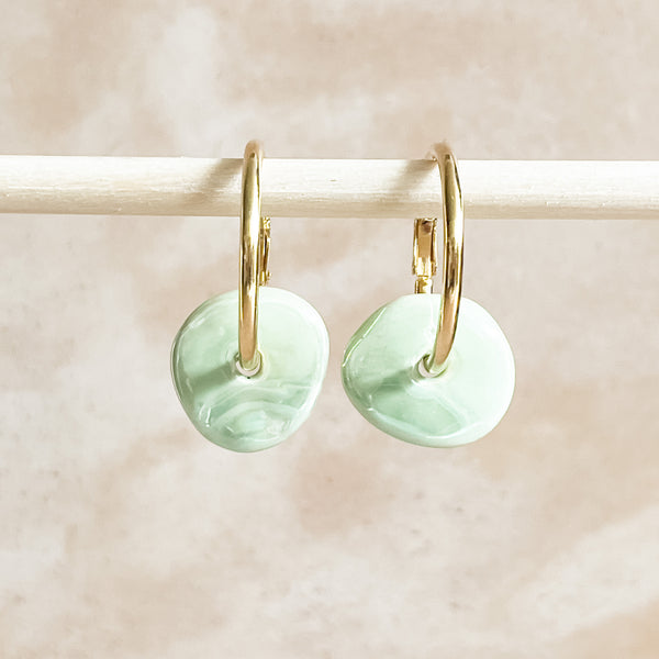 Mint Ceramic Wafer Hoop Earrings