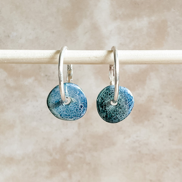 Mosaic Ceramic Wafer Hoop Earrings