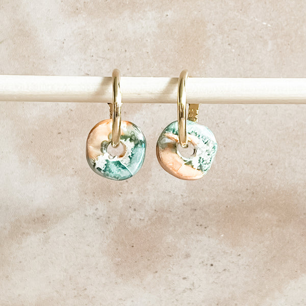 Ocean Sunrise Ceramic Wafer Hoop Earrings