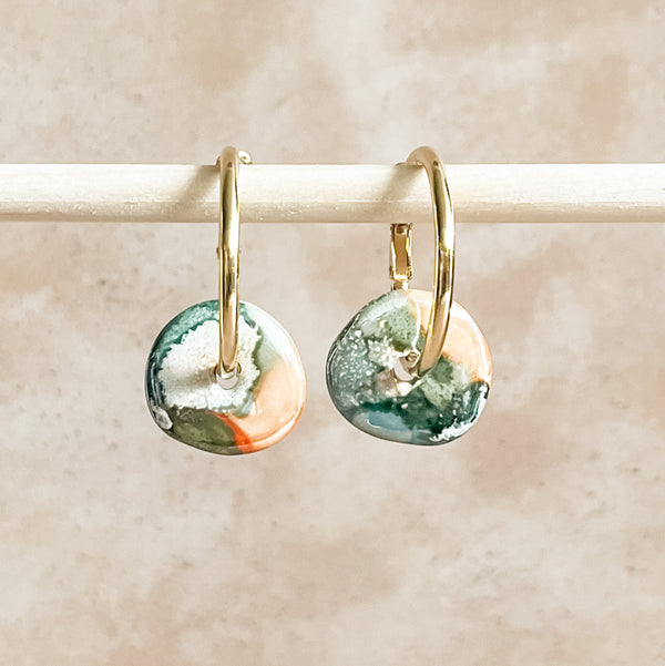Ocean Sunrise Ceramic Wafer Hoop Earrings