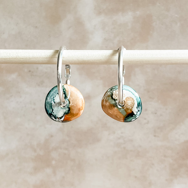 Ocean Sunrise Ceramic Wafer Hoop Earrings