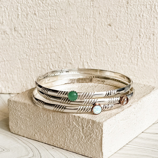 Orbit Sterling Bangle with Aventurine