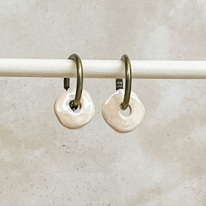 Fuzzy Peach Ceramic Wafer Hoop Earrings