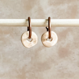 Fuzzy Peach Ceramic Wafer Hoop Earrings