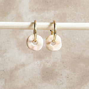 Fuzzy Peach Ceramic Wafer Hoop Earrings