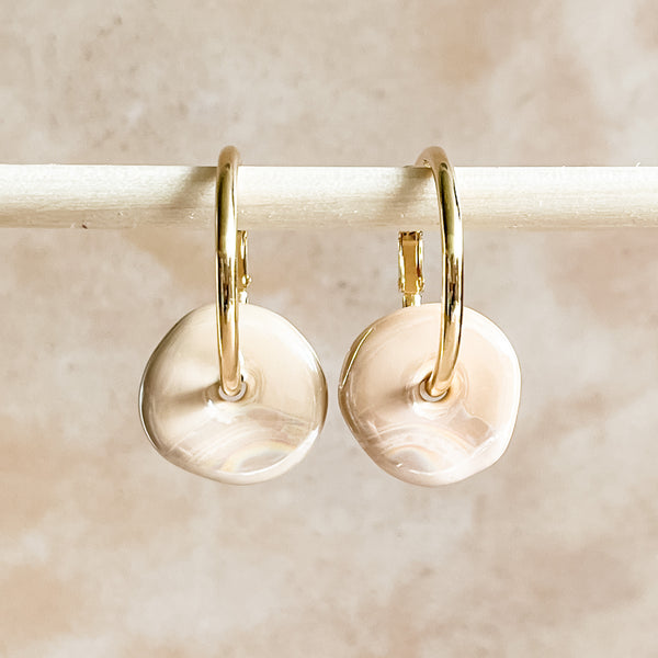 Fuzzy Peach Ceramic Wafer Hoop Earrings