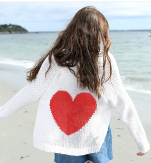 Heart Back Chunky Cardi | Breaker White & Apple Red
