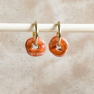 Terra Cotta Ceramic Wafer Hoop Earrings