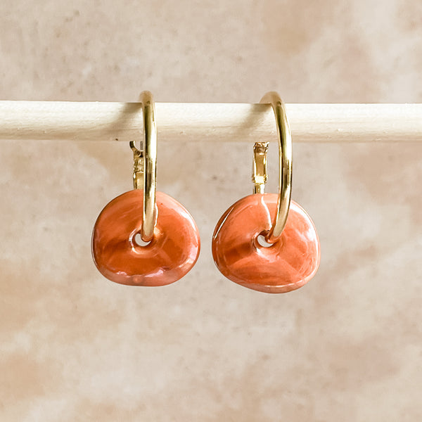 Terra Cotta Ceramic Wafer Hoop Earrings