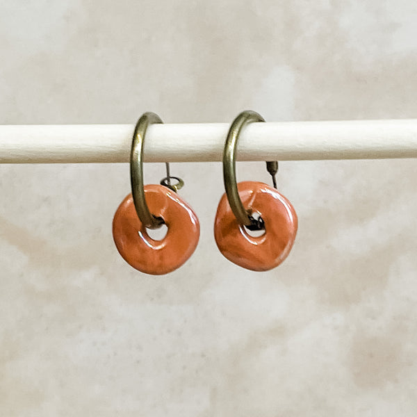 Terra Cotta Ceramic Wafer Hoop Earring