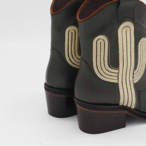 Oasis Western Cowboy Women's Booties in Olive Leather: Olive / Leather / 38  (US 7 / 7.5)