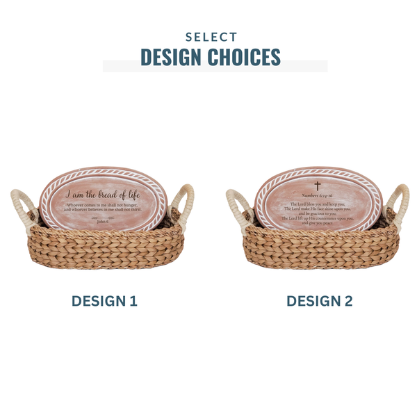Handmade Bread Warmer & Wicker Basket - Bible Oval : Design 2