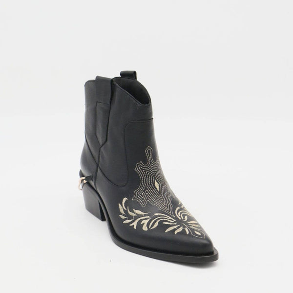 Joy western cowboy booties in black leather women's shoes: Black / 37  (US 6  / 6.5)
