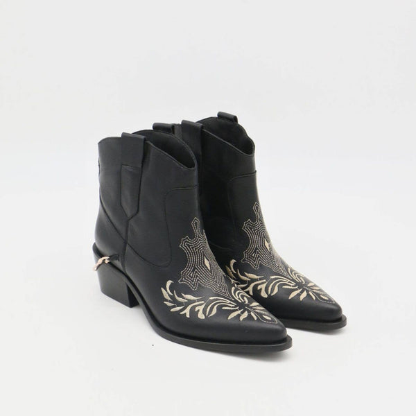 Joy western cowboy booties in black leather women's shoes: Black / 41  (US 10 / 10.5)
