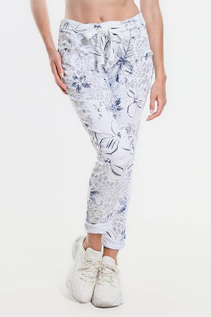 Daelyn Hibiscus Animal Pull On Pant (PL707H): 100 White