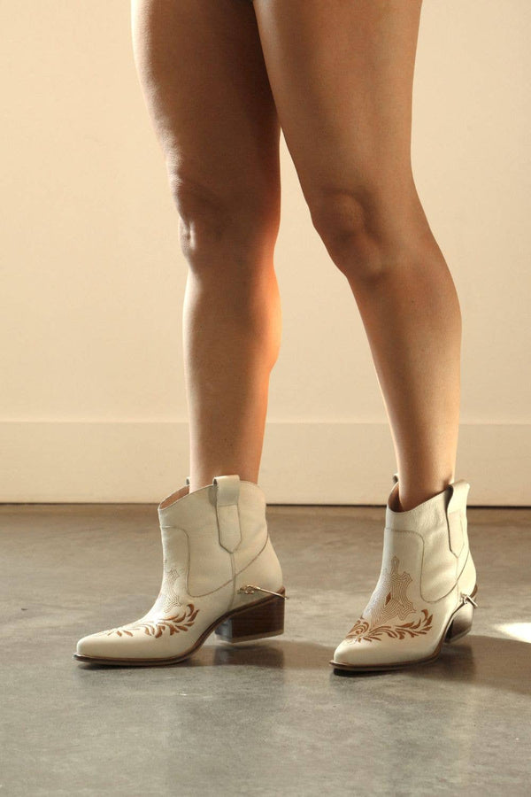 Joy western cowboy boots in off white leather women's shoes: Ivory / 38  (US 7 / 7.5)
