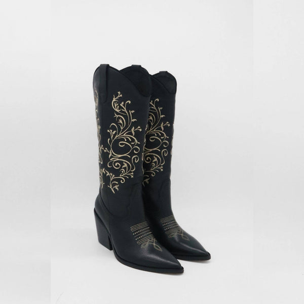 Paradise Western Cowboy Women's Boots in Black Leather: Black / Leather / 37  (US 6  / 6.5)