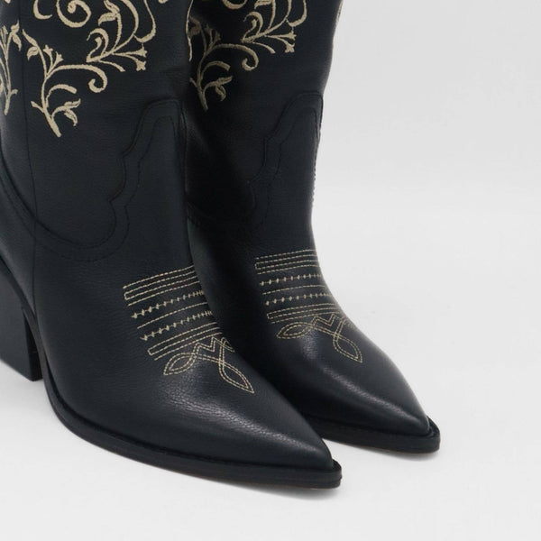 Paradise Western Cowboy Women's Boots in Black Leather: Black / Leather / 37  (US 6  / 6.5)