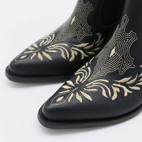 Joy western cowboy booties in black leather women's shoes: Black / 41  (US 10 / 10.5)