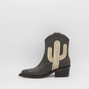 Oasis Western Cowboy Women's Booties in Olive Leather: Olive / Leather / 40  (US 9 / 9.5)