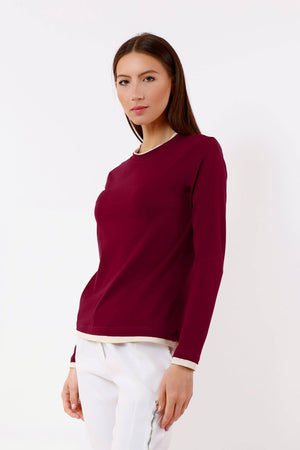 Odalis Long Sleeve Contrast Trim Tee (BLS161): 608C Wine/Ice / Size 1