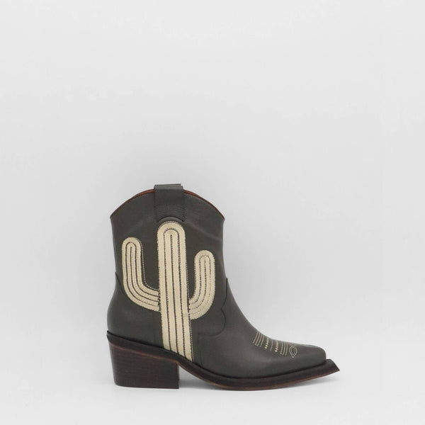 Oasis Western Cowboy Women's Booties in Olive Leather: Olive / Leather / 38  (US 7 / 7.5)