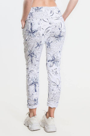 Daelyn Hibiscus Animal Pull On Pant (PL707H): 100 White