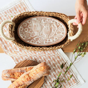 Handmade Bread Warmer & Wicker Basket - Owl Oval